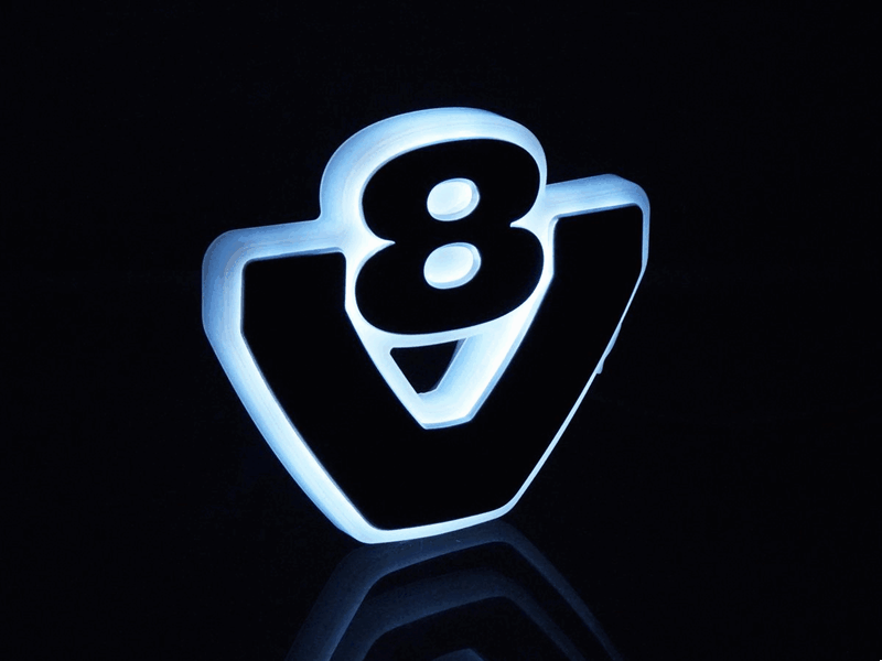 Verlicht V8 logo Rood/ wit